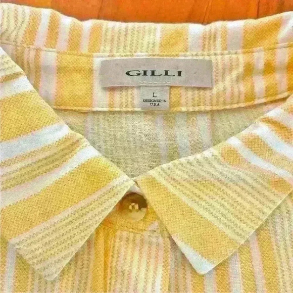 GILLI Oversized Pastel Yellow  Stripes Short Sleeves Button Down Shirt Blouse. - Picture 3 of 9